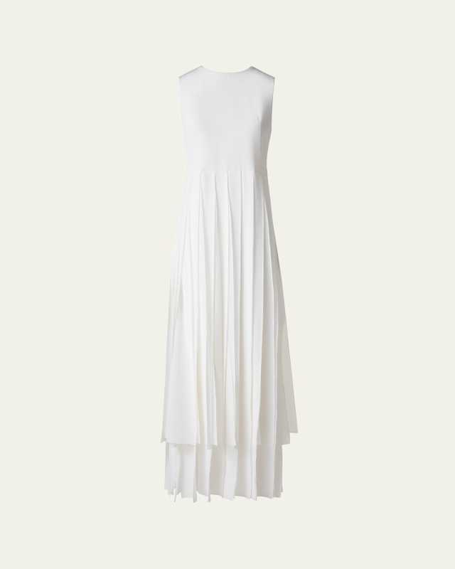Sleeveless Pleated Ribbon Silk Crepe Gown